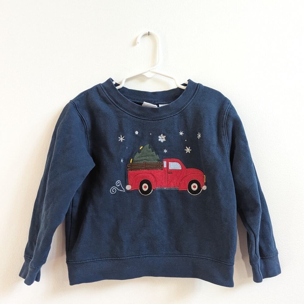 Vtg Kiks Sweatshirt Boys Sz 3-4T Blue Christmas Truck Pullover